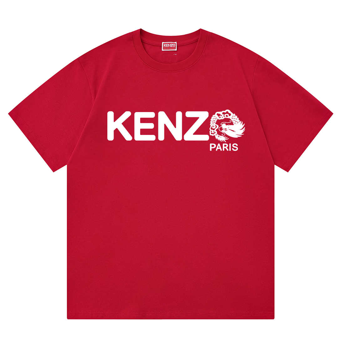 KENZO Clothing T-Shirt Black Red White Printing Unisex Cotton Double Yarn Short Sleeve