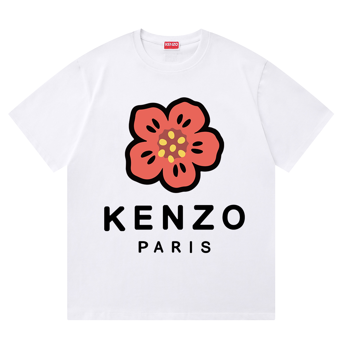 KENZO Clothing T-Shirt Black White Printing Unisex Cotton Double Yarn Short Sleeve