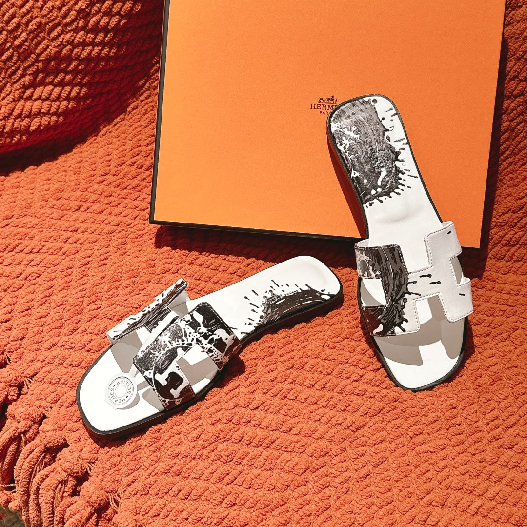 Hermes Oran Sandals: 3D Print H Design, Comfortable Velvet & Leather 6 i1742986235 8600 7