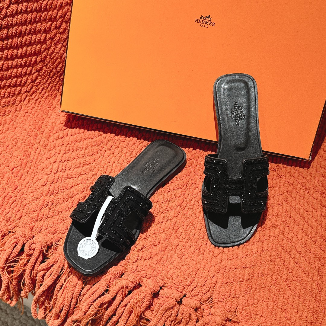 Hermes Oasis Sandal: Stylish Black Suede Slide with Rhinestone Detail 6 i1746206610 1968 6