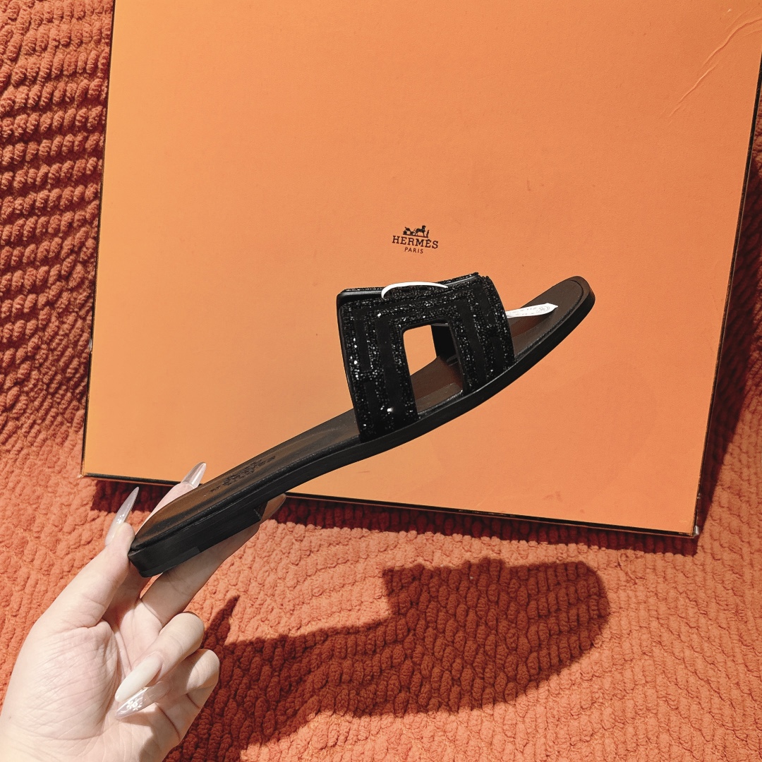 Hermes Oasis Sandal: Stylish Black Suede Slide with Rhinestone Detail 7 i1746206610 2148 0