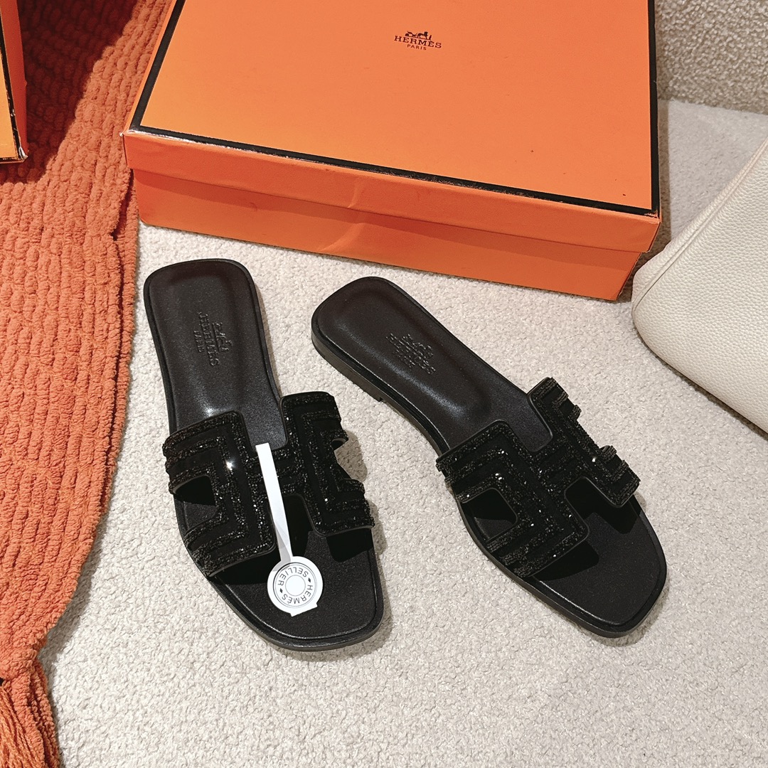 Hermes Oasis Sandal: Stylish Black Suede Slide with Rhinestone Detail 3 i1746206610 5369 5