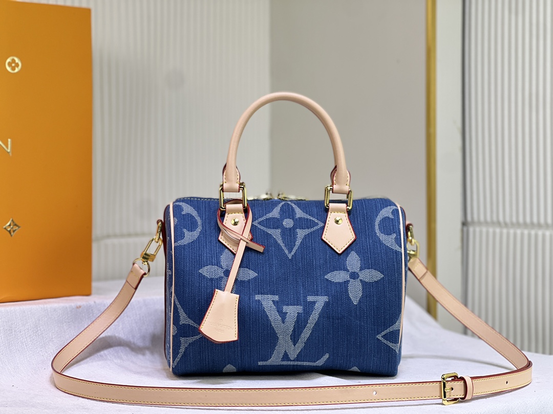Louis Vuitton LV Speedy Bags Handbags Denim Blue Cowhide M40390