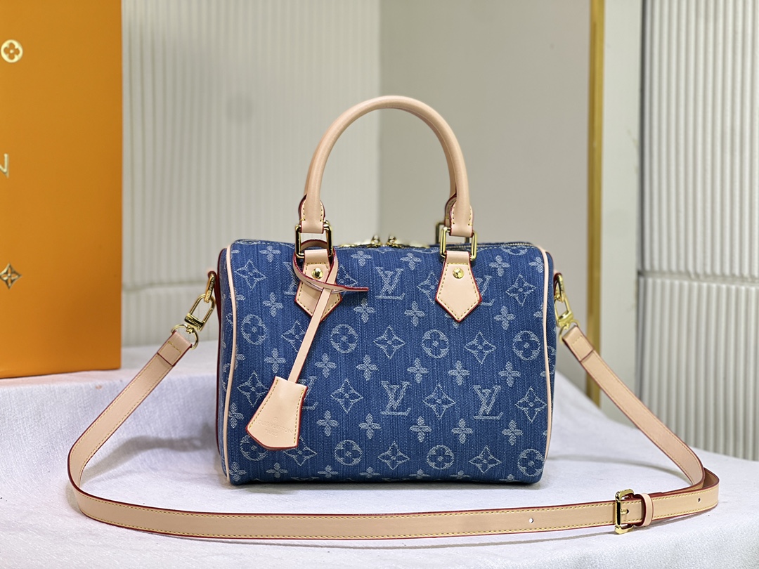 Louis Vuitton LV Speedy Bags Handbags Denim Blue Cowhide M40390