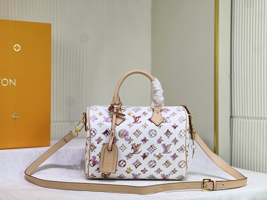 Louis Vuitton LV Speedy Tassen handtassen Verkopers online
 Wit Afdrukken Canvas Koeienhuid Schapenvacht M24425