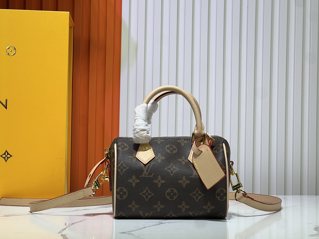 Hoe kwaliteit
 Louis Vuitton LV Speedy Tassen handtassen Afdrukken Canvas Koeienhuid Schapenvacht Mini M24419