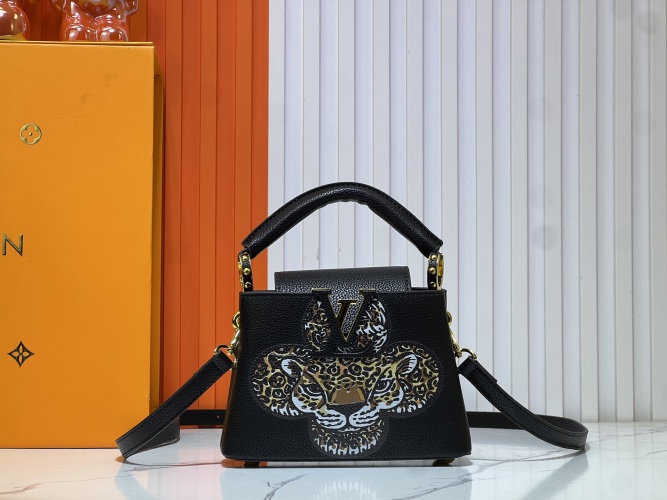 Louis Vuitton Capucines Mini Handbag Taurillon Leather Black with Leopard 1 Louis Vuitton Capucines Mini Handbag Taurillon Leather Black with Leopard