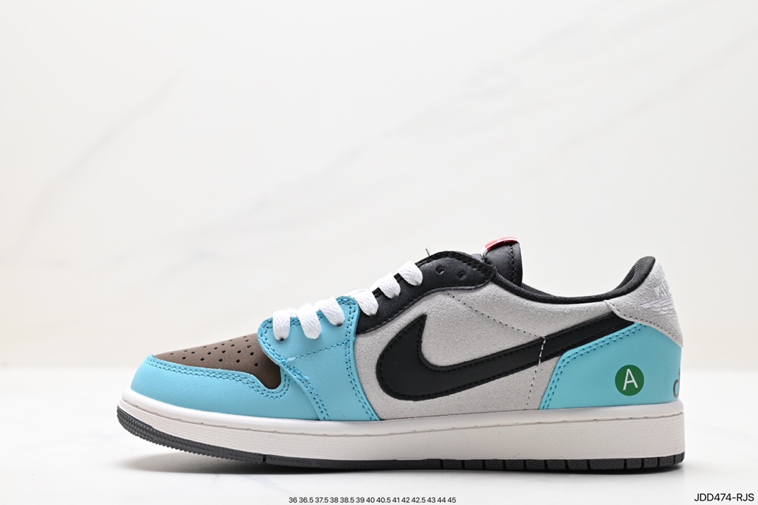 120 fragment design x Travis Scott x Nike Air Jordan 1 Low OG SP"Black/Green Toe"AJ1乔丹篮球鞋 FZ3124-200