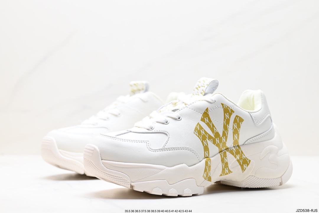 Korea Limited Release NY Yankees Limited x MLB Big Ball Chunky Mesh Thick-soled Daddy Jogging Shoes ”Mesh Ivory White Black NY Print” 3ASHC101N (K0031)