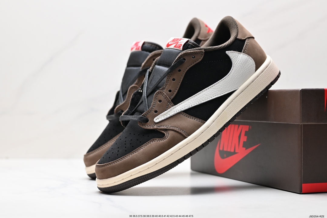 Travis Scott x Air Jordan 1 Low Olive Dressed in a Canvas, University Red, Black and Mid Olive color scheme. This Travis Scott x Air Jordan 1 Low features a Black suede base with Sail leather overlays. Other details include Olive suede Swoosh logos, laces and 