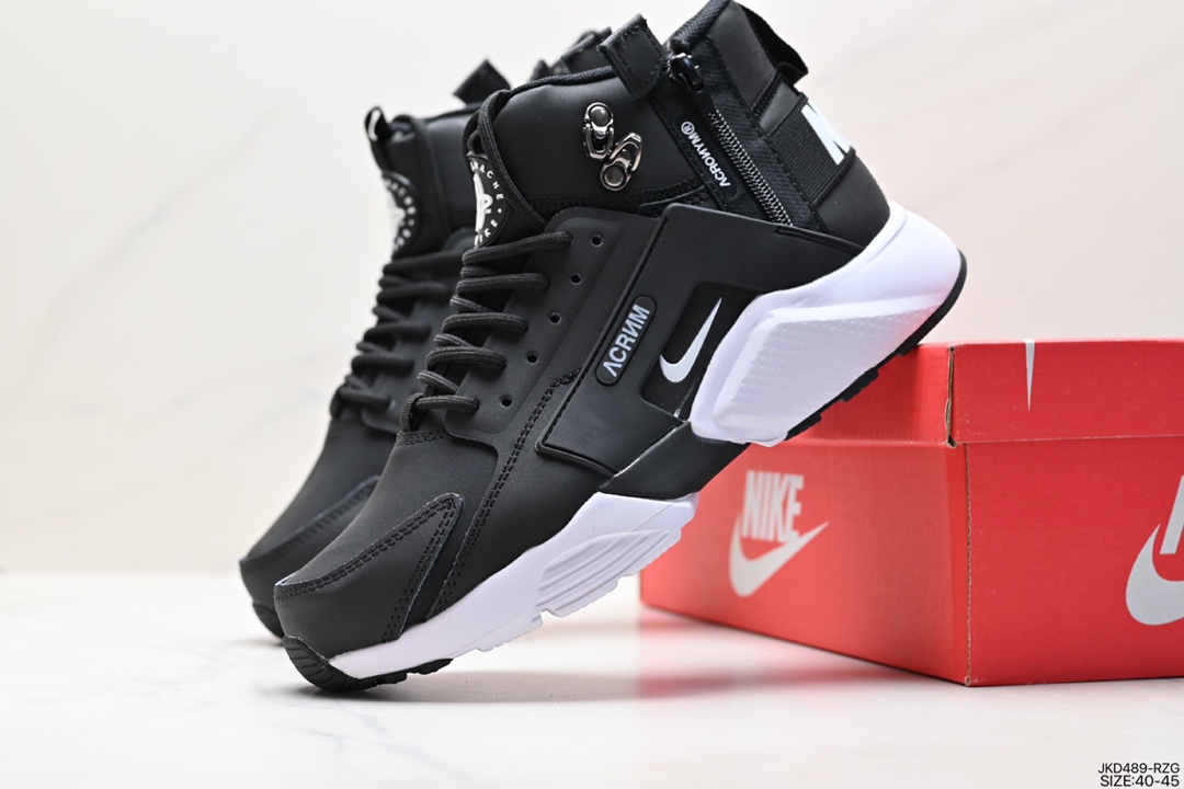 160 耐克NIKE Air Huarache City Mid Lea 华莱士高帮拉链机能风运动跑鞋