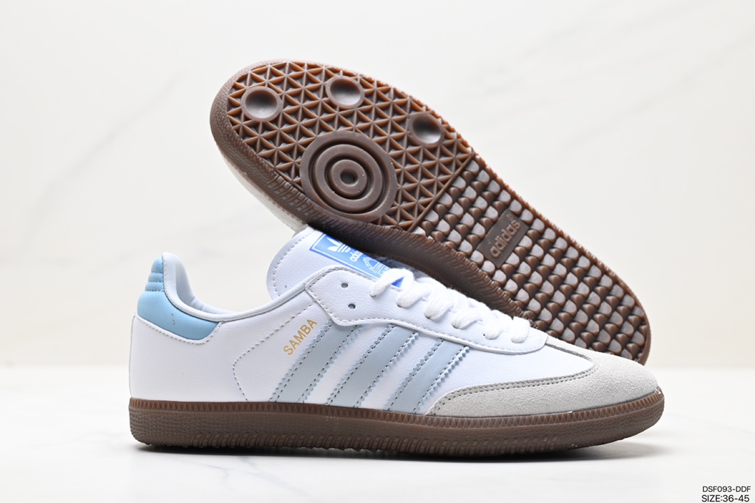 105 Adidas Originals Samba Vegan OG桑巴舞板鞋“皮革黑白浅灰焦糖底环保标识”ID2055