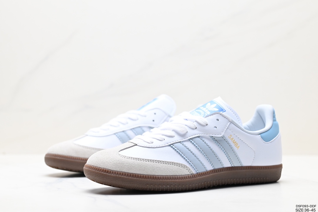 105 Adidas Originals Samba Vegan OG桑巴舞板鞋“皮革黑白浅灰焦糖底环保标识”ID2055