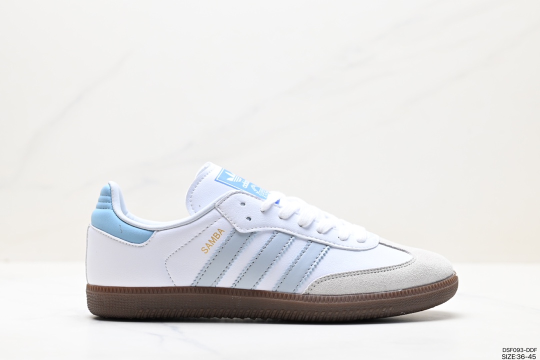 105 Adidas Originals Samba Vegan OG桑巴舞板鞋“皮革黑白浅灰焦糖底环保标识”ID2055