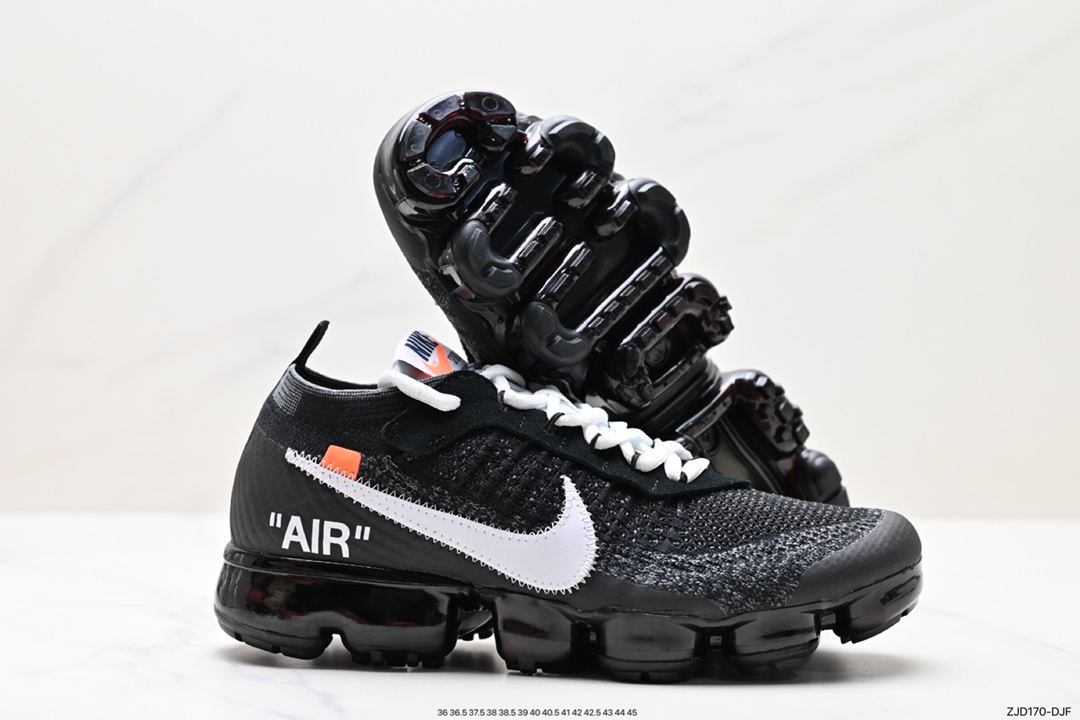 240 全掌气垫Virgil Abloh主理设计师品牌Off-White x Nike Air Vapormax Flyknit 2.0”Black/White”二代全掌大气垫慢跑鞋 AA3831-001