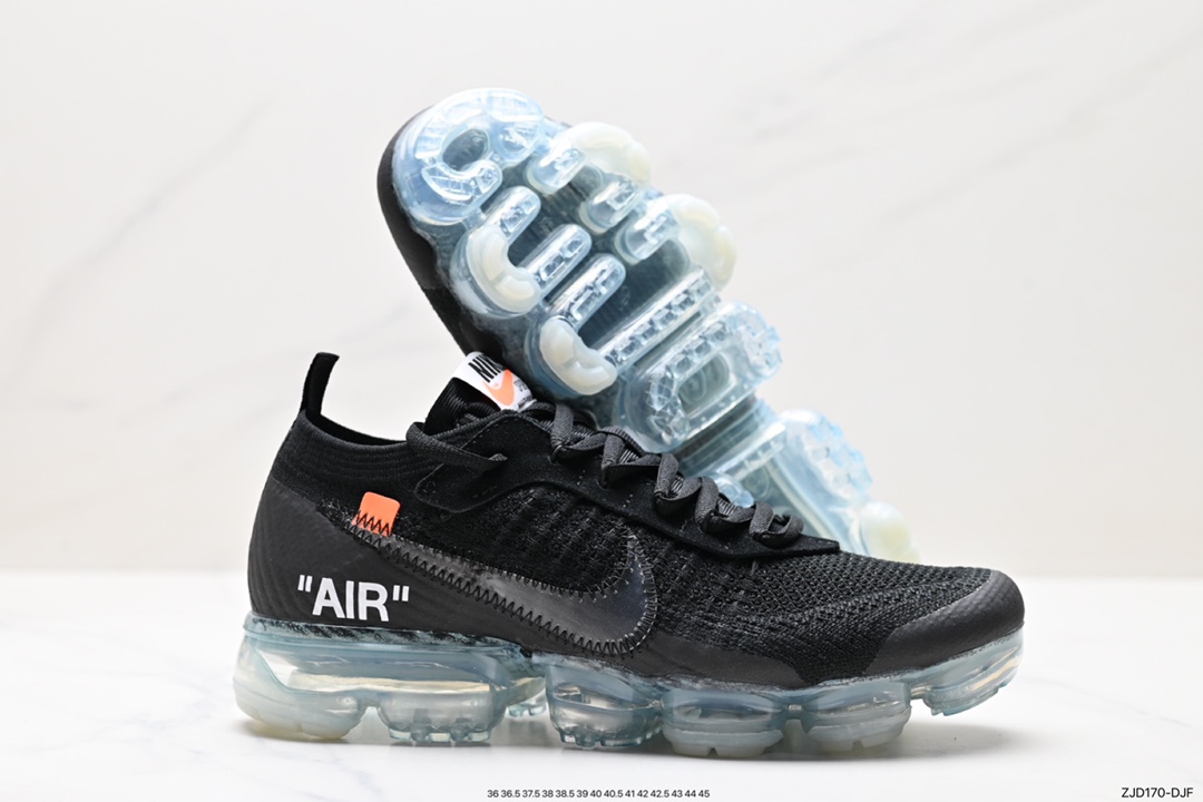 240 全掌气垫Virgil Abloh主理设计师品牌Off-White x Nike Air Vapormax Flyknit 2.0”Black/White”二代全掌大气垫慢跑鞋 AA3831-001