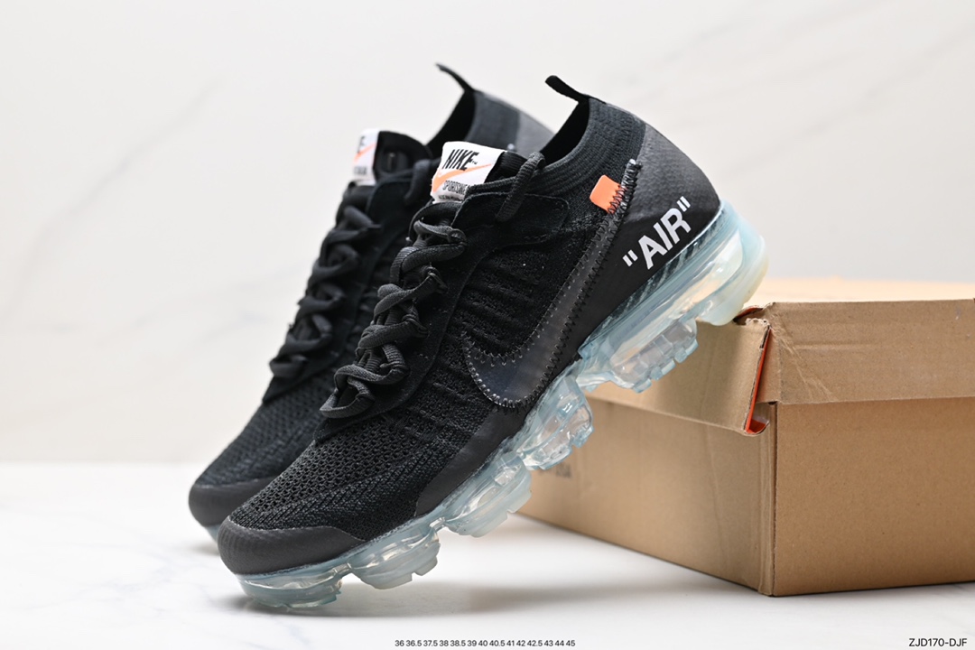 240 全掌气垫Virgil Abloh主理设计师品牌Off-White x Nike Air Vapormax Flyknit 2.0”Black/White”二代全掌大气垫慢跑鞋 AA3831-001