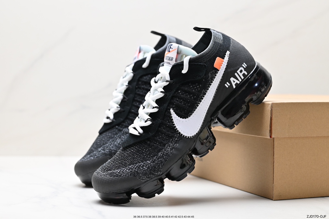 240 全掌气垫Virgil Abloh主理设计师品牌Off-White x Nike Air Vapormax Flyknit 2.0”Black/White”二代全掌大气垫慢跑鞋 AA3831-001