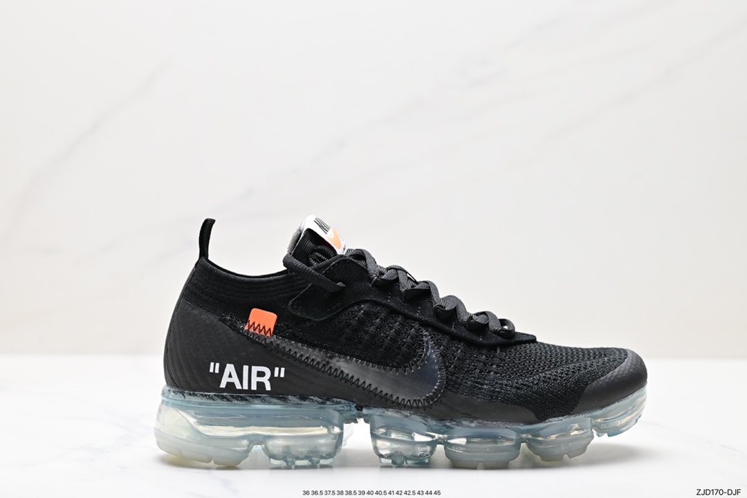 240 全掌气垫Virgil Abloh主理设计师品牌Off-White x Nike Air Vapormax Flyknit 2.0”Black/White”二代全掌大气垫慢跑鞋 AA3831-001