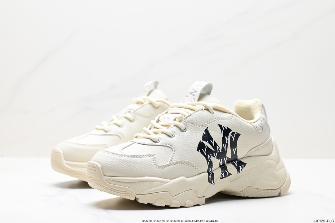 135  MLB Chunky Liner New York Yankees学长鞋系列低帮慢跑鞋“皮革白黑NY印花”3ASXCA12N（K0001）