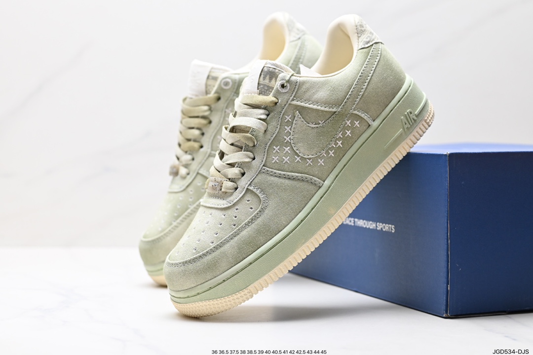 180 Air Force 1’07 Low PRM” NAl-KE Cha“空军一号板鞋“帆布浅橄榄绿龙井茶” DV4246-333