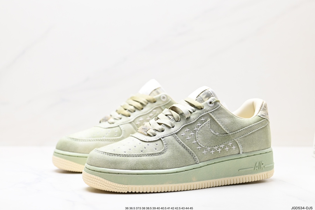 180 Air Force 1’07 Low PRM” NAl-KE Cha“空军一号板鞋“帆布浅橄榄绿龙井茶” DV4246-333