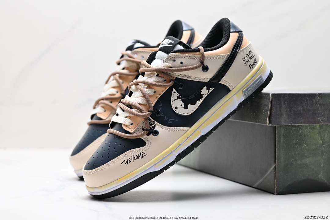 230 Nike SB Dunk Low 黑红泼墨 反转三勾 解构抽绳鞋带 DD1391-100