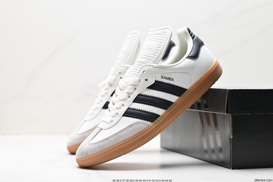 110 Adidas Originals Samba Vegan OG桑巴舞板鞋“皮革黑白浅灰焦糖底环保标识”GZ4730