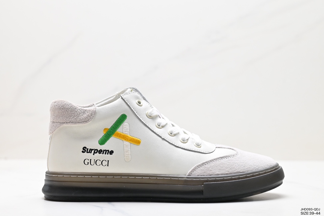 High Quality Customize
 Gucci Skateboard Shoes White Cowhide Genuine Leather Fall/Winter Collection Tops