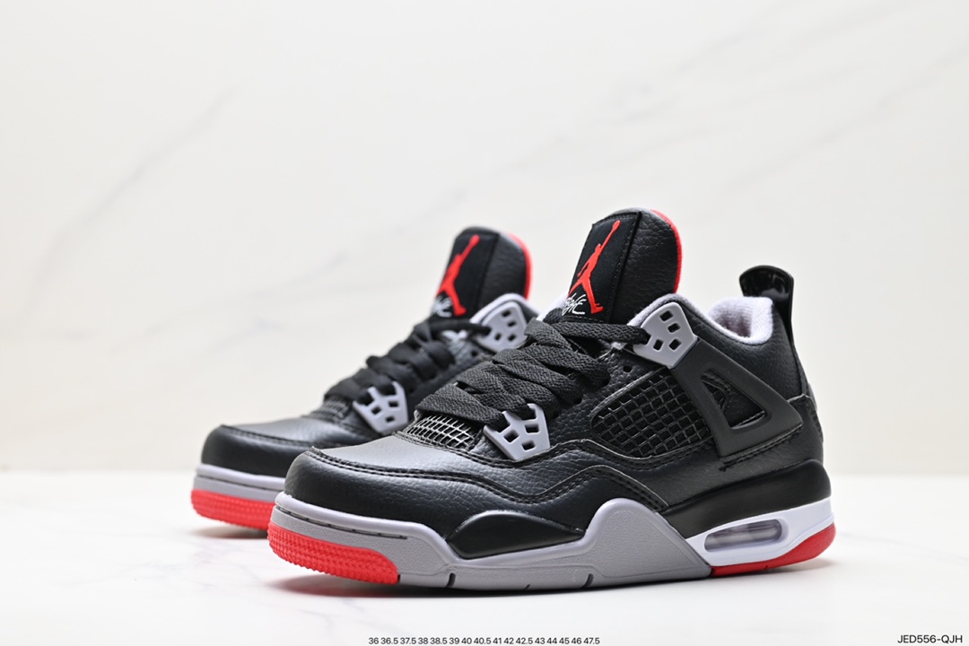 Nike Air Jordan 4 Retro ”Bred Reimagined” Michael Jordan AJ4 mid-top basketball shoes ”Leather Edition Black and Red Bulls” FV5029-006