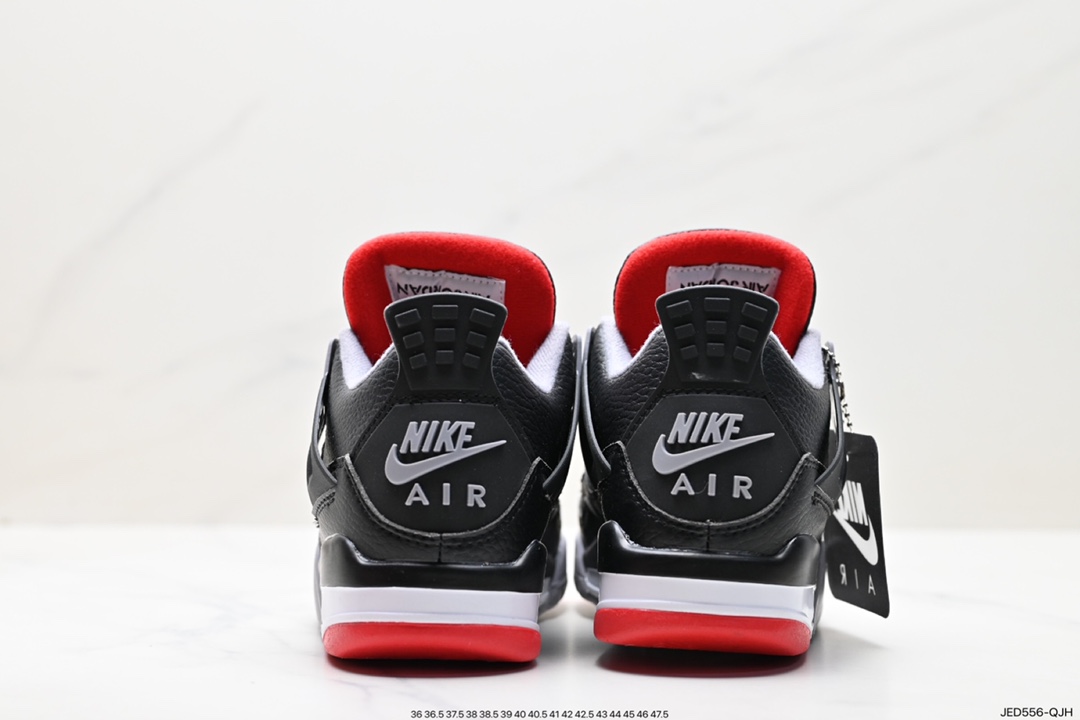 Nike Air Jordan 4 Retro ”Bred Reimagined” Michael Jordan AJ4 mid-top basketball shoes ”Leather Edition Black and Red Bulls” FV5029-006