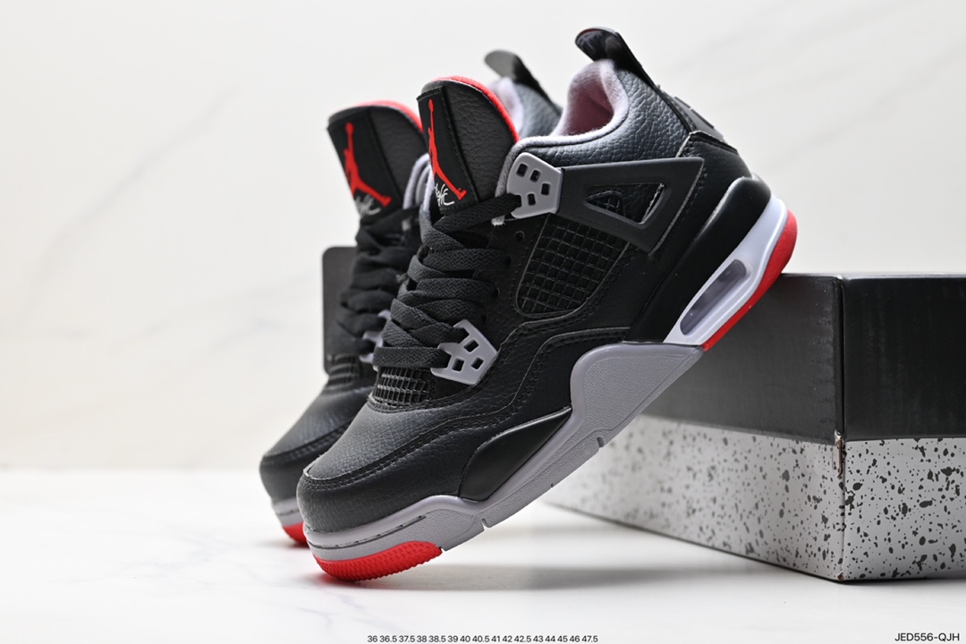 Nike Air Jordan 4 Retro ”Bred Reimagined” Michael Jordan AJ4 mid-top basketball shoes ”Leather Edition Black and Red Bulls” FV5029-006