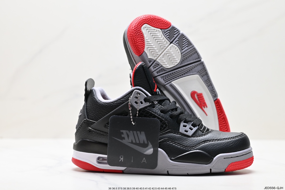 Nike Air Jordan 4 Retro ”Bred Reimagined” Michael Jordan AJ4 mid-top basketball shoes ”Leather Edition Black and Red Bulls” FV5029-006