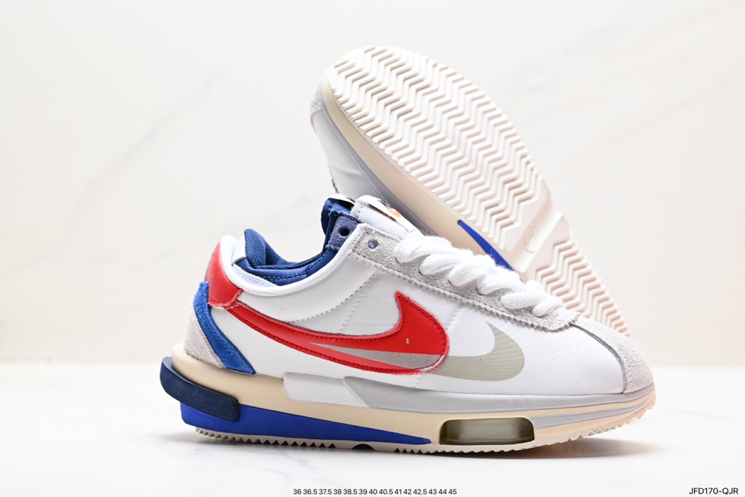 Sacai x Air Zoom Cortez SP 4.0”Grey White” B.4.0 series running shoes “thick cloth dark grey and white double hooks” DQ0581-001