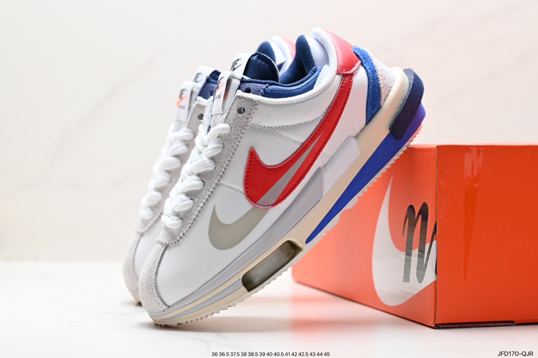 Sacai x Air Zoom Cortez SP 4.0”Grey White” B.4.0 series running shoes “thick cloth dark grey and white double hooks” DQ0581-001