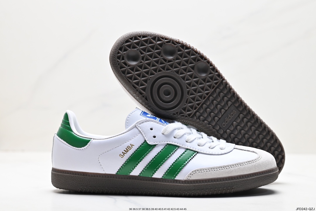 Adidas Originals Samba Vegan OG Samba Sneakers ”Leather Black and White Light Gray Caramel Bottom Eco-friendly Logo” IG1024