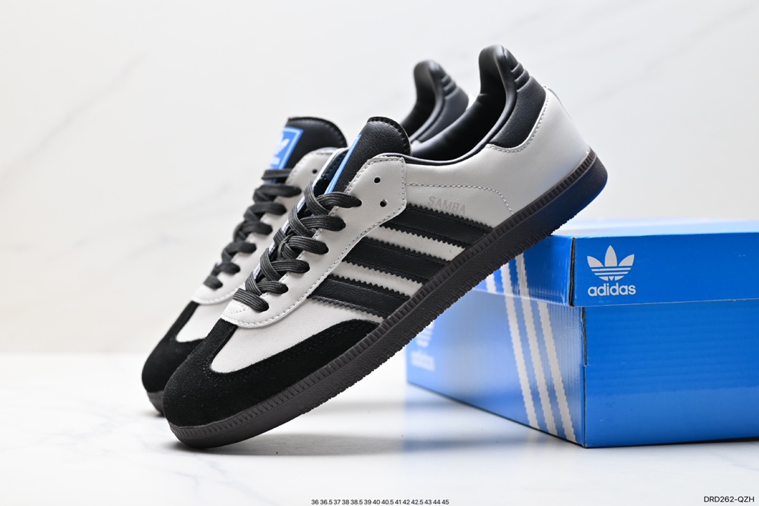 110 Adidas Originals Samba Vegan OG桑巴舞板鞋“皮革黑白浅灰焦糖底环保标识”B75807