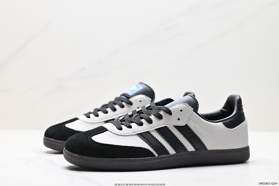 110 Adidas Originals Samba Vegan OG桑巴舞板鞋“皮革黑白浅灰焦糖底环保标识”B75807