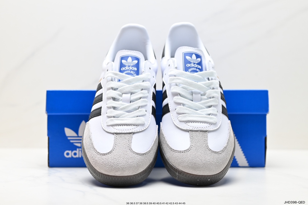 190 Adidas Originals Samba Vegan OG桑巴舞板鞋“皮革黑白浅灰焦糖底环保标识”B75806