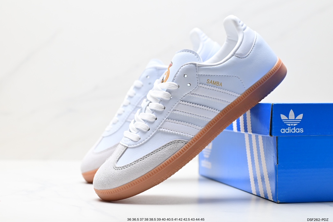 Adidas Originals Samba Vegan OG Samba Sneakers ”Leather Black and White Light Gray Caramel Bottom Environmental Protection Logo” B75807