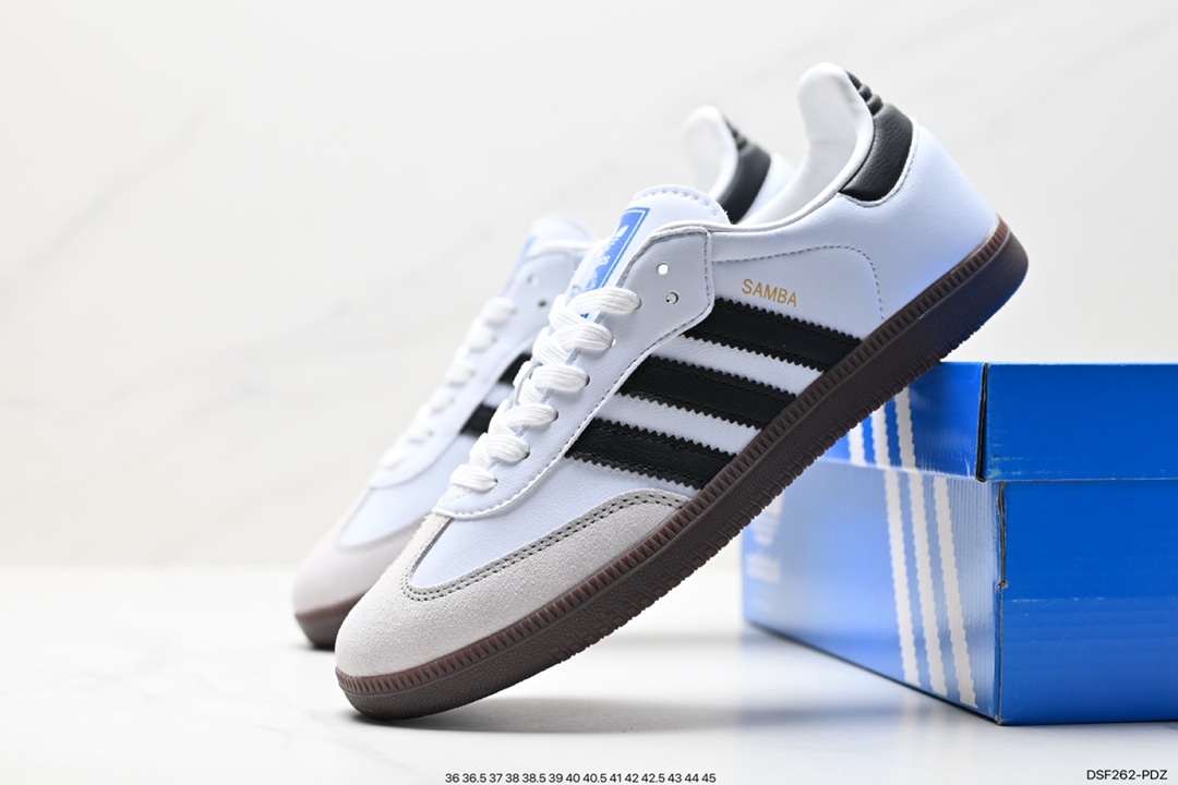 Adidas Originals Samba Vegan OG Samba Sneakers ”Leather Black and White Light Gray Caramel Bottom Environmental Protection Logo” B75807