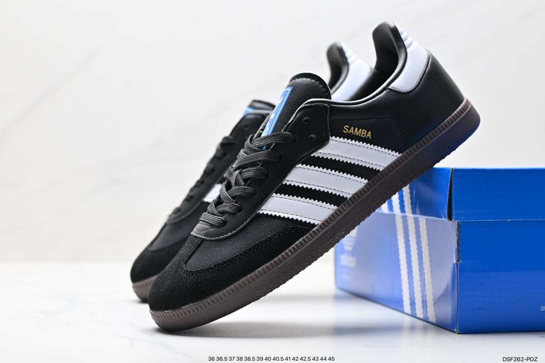 Adidas Originals Samba Vegan OG Samba Sneakers ”Leather Black and White Light Gray Caramel Bottom Environmental Protection Logo” B75807