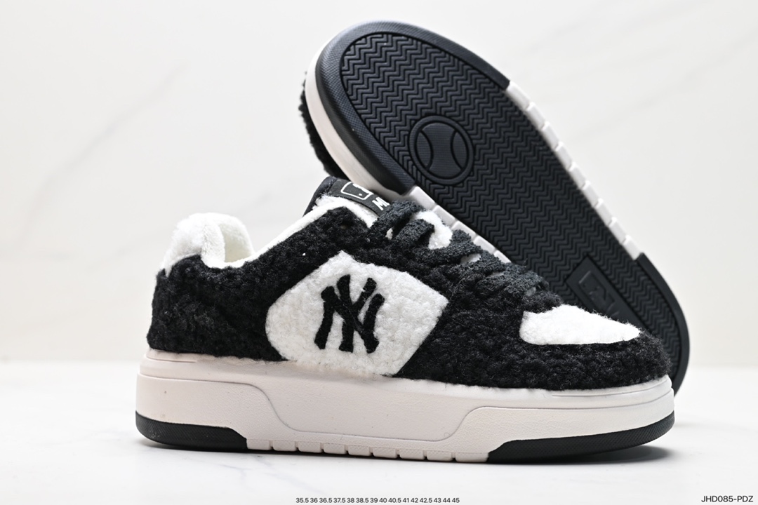 MLB Chunky Liner New York Yankees Senior Shoes Series Low-top Jogging Shoes ”Leather White and Black NY Print” 3ASXCLF36 (GP001)