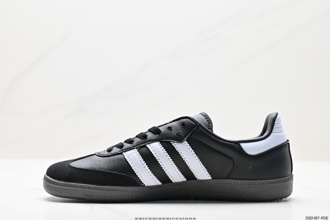 Adidas Originals Samba Vegan OG Samba Sneakers ”Leather Black and White Light Gray Caramel Bottom Environmental Protection Logo” GW3158