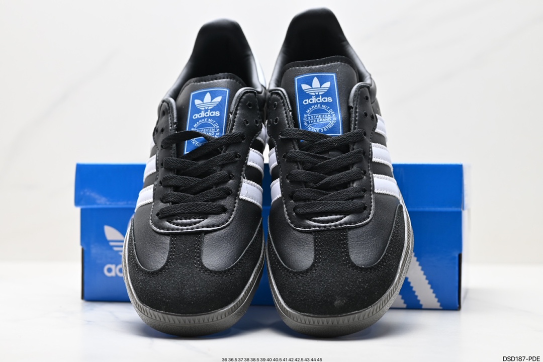 Adidas Originals Samba Vegan OG Samba Sneakers ”Leather Black and White Light Gray Caramel Bottom Environmental Protection Logo” GW3158