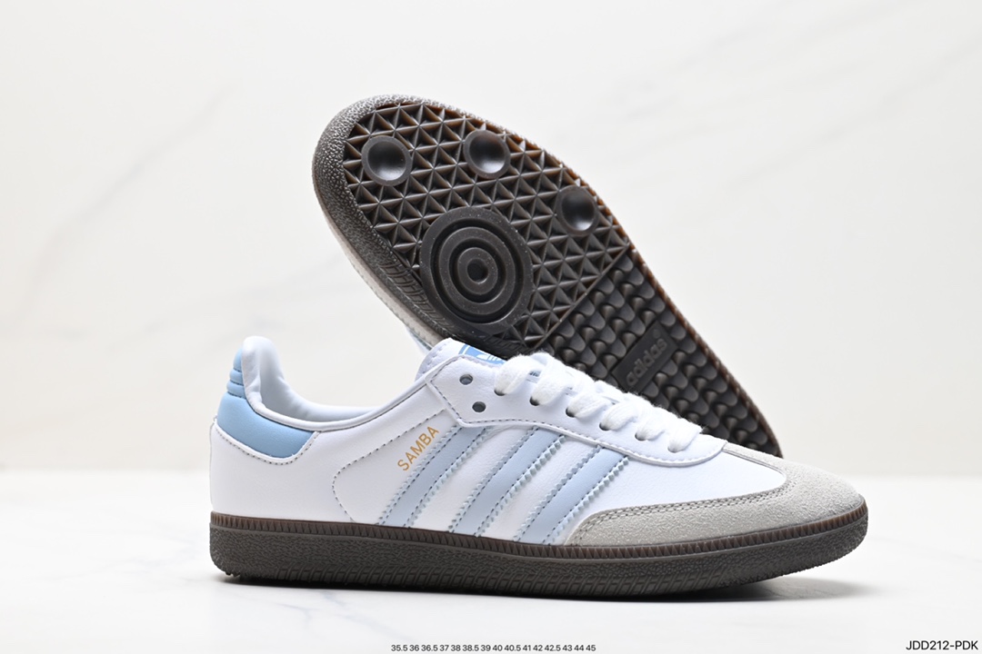 Adidas Originals Samba Vegan OG Samba Series Gentleman Sneakers ”Leather Black and White Light Gray Caramel Bottom Environmental Protection Logo” GY7386