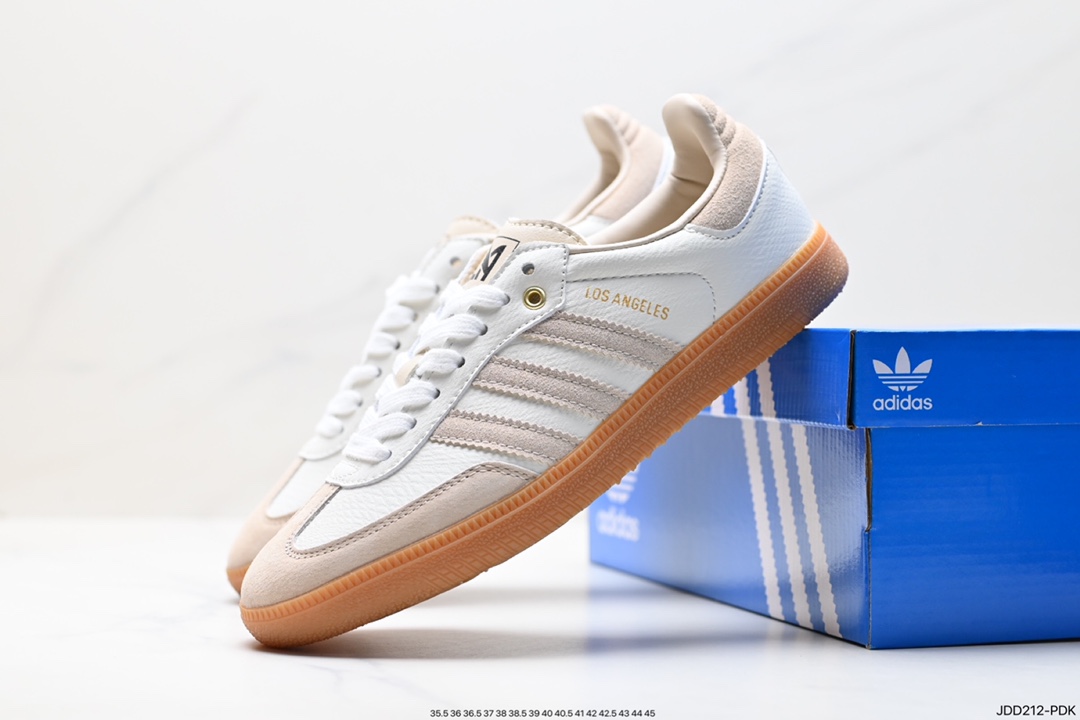 120 Adidas Originals Samba Vegan OG桑巴舞板鞋“皮革黑白浅灰焦糖底环保标识”GY7386