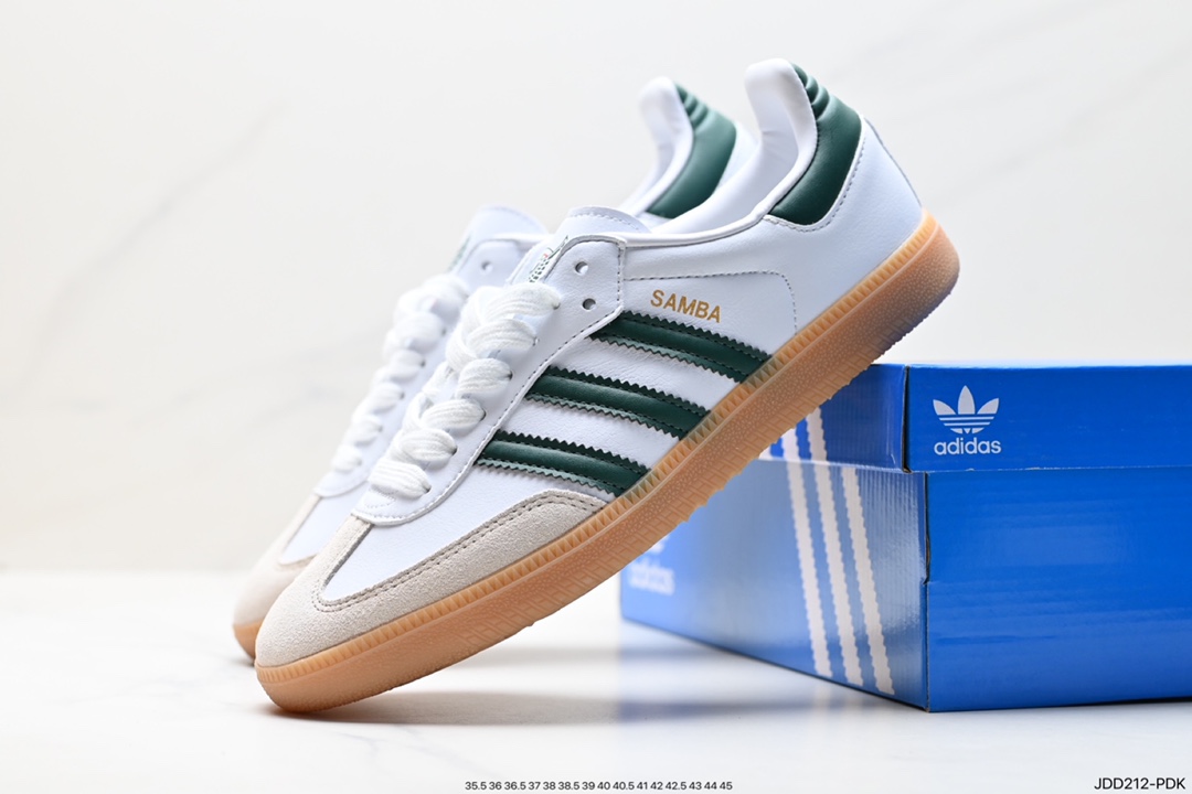 120 Adidas Originals Samba Vegan OG桑巴舞板鞋“皮革黑白浅灰焦糖底环保标识”GY7386