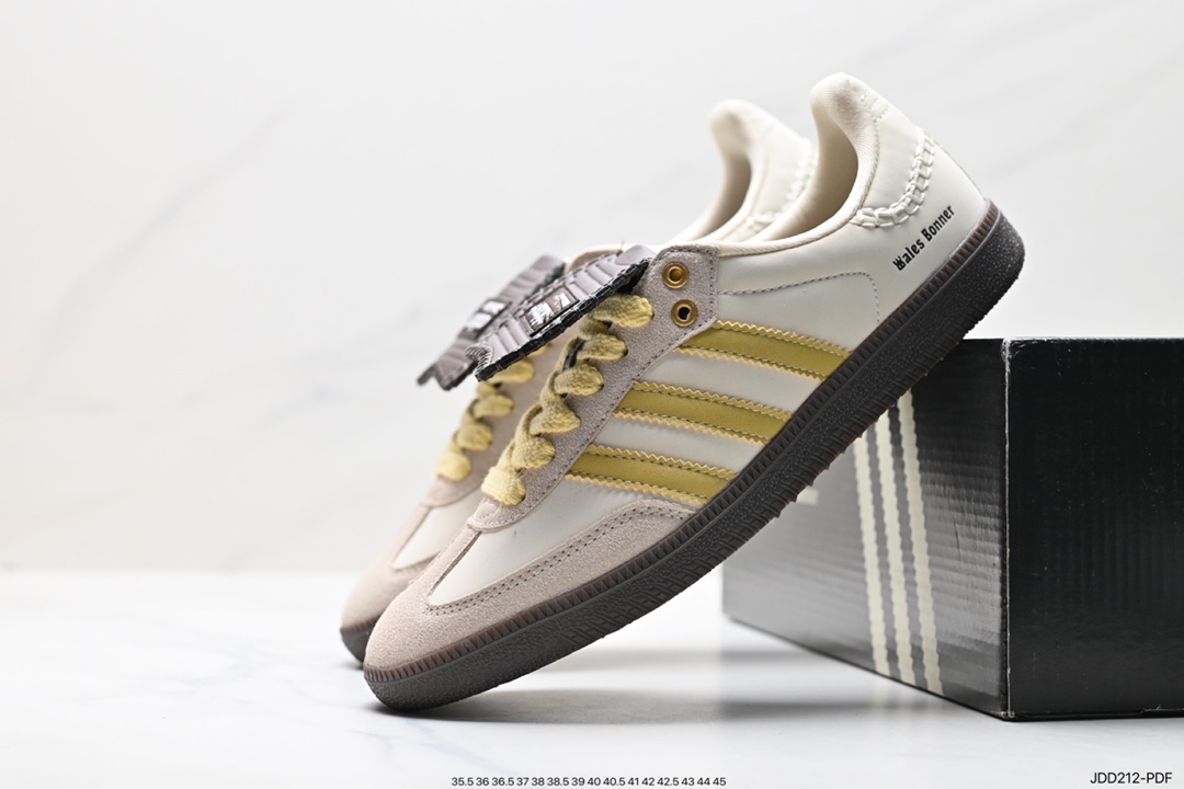 Adidas Originals Samba Vegan OG Samba Sneakers ”Leather Black and White Light Gray Caramel Bottom Eco-friendly Logo” GY4344