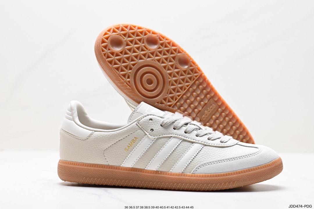 Adidas Originals Samba Vegan OG Samba series gentleman's sneakers ”leather black and white light gray caramel bottom environmental protection logo” IE7013